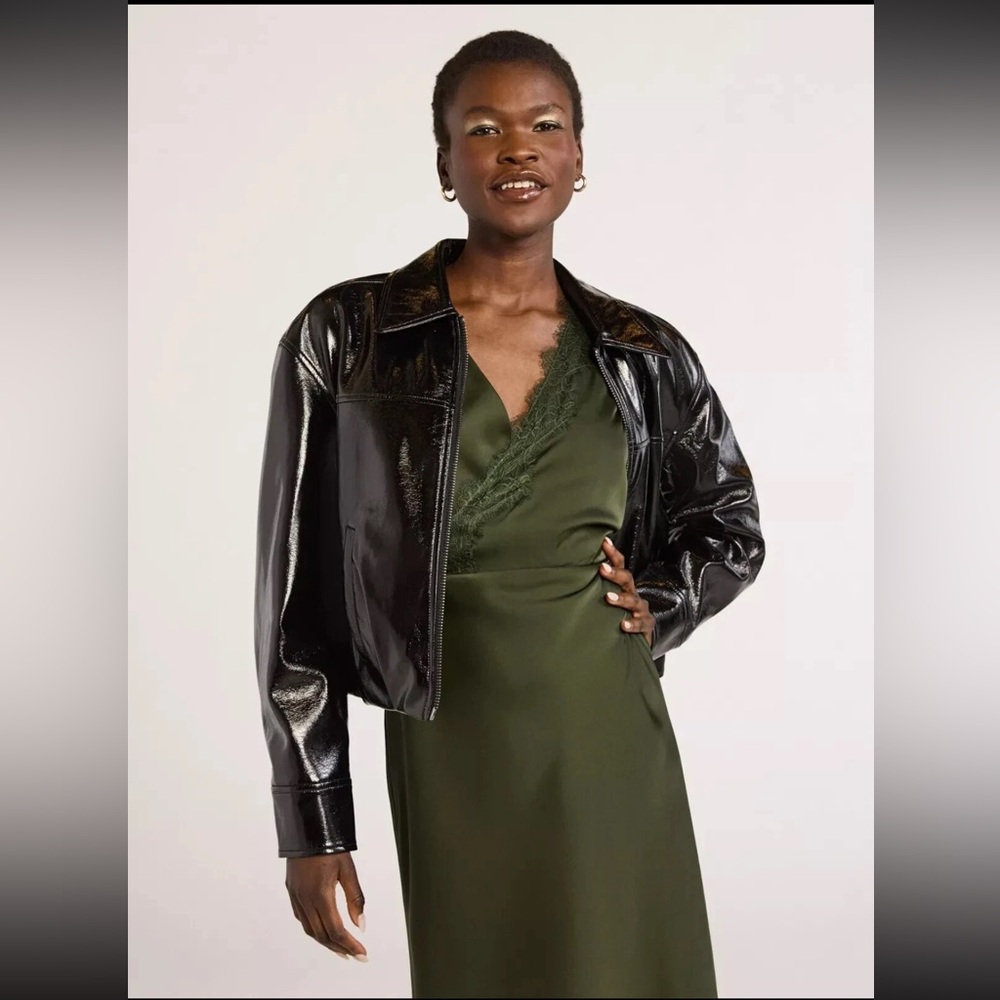Scoop Cropped Patent Bomber Jacket